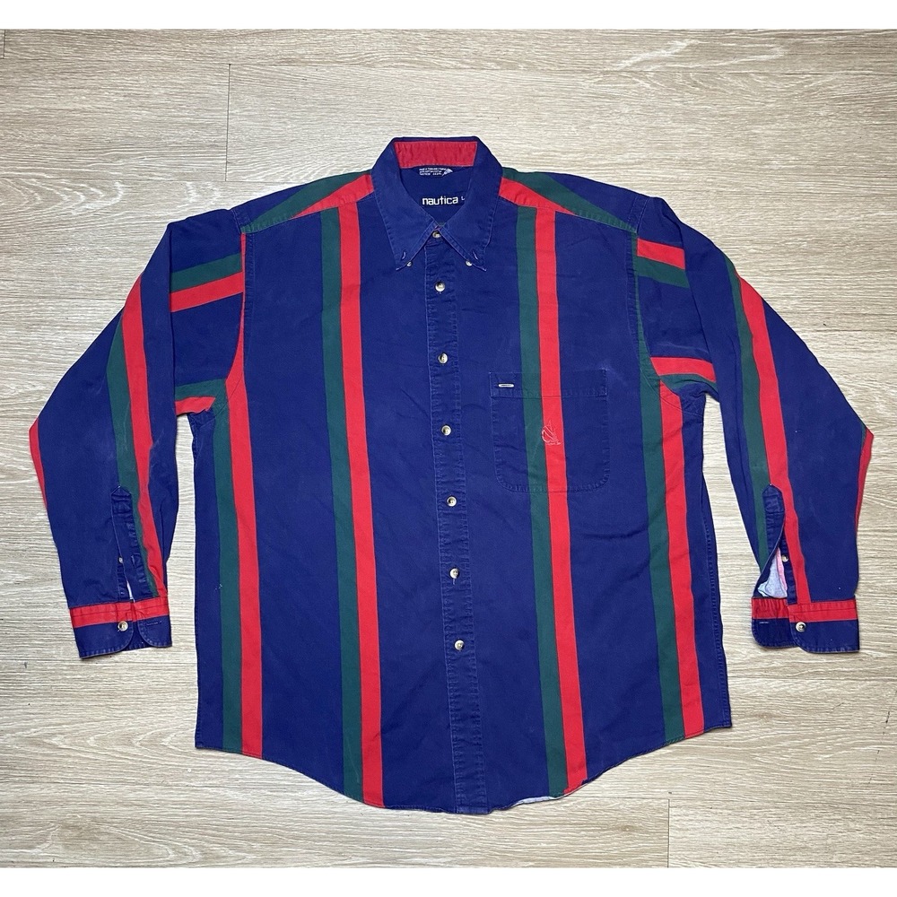 Vintage 90s Hip Hop NAUTICA Sailing Color Block Long Sleeve T-Shirt‎ Men's LARGE